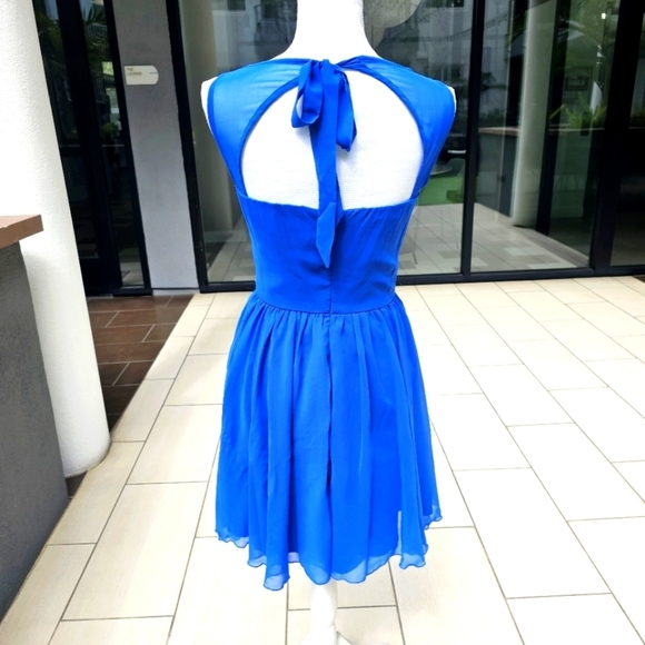 Chi Chi London ✦ Embroidered Party Dress ✦ Cobalt Blue w/ Silver Crystals Sheer - Picture 7 of 17